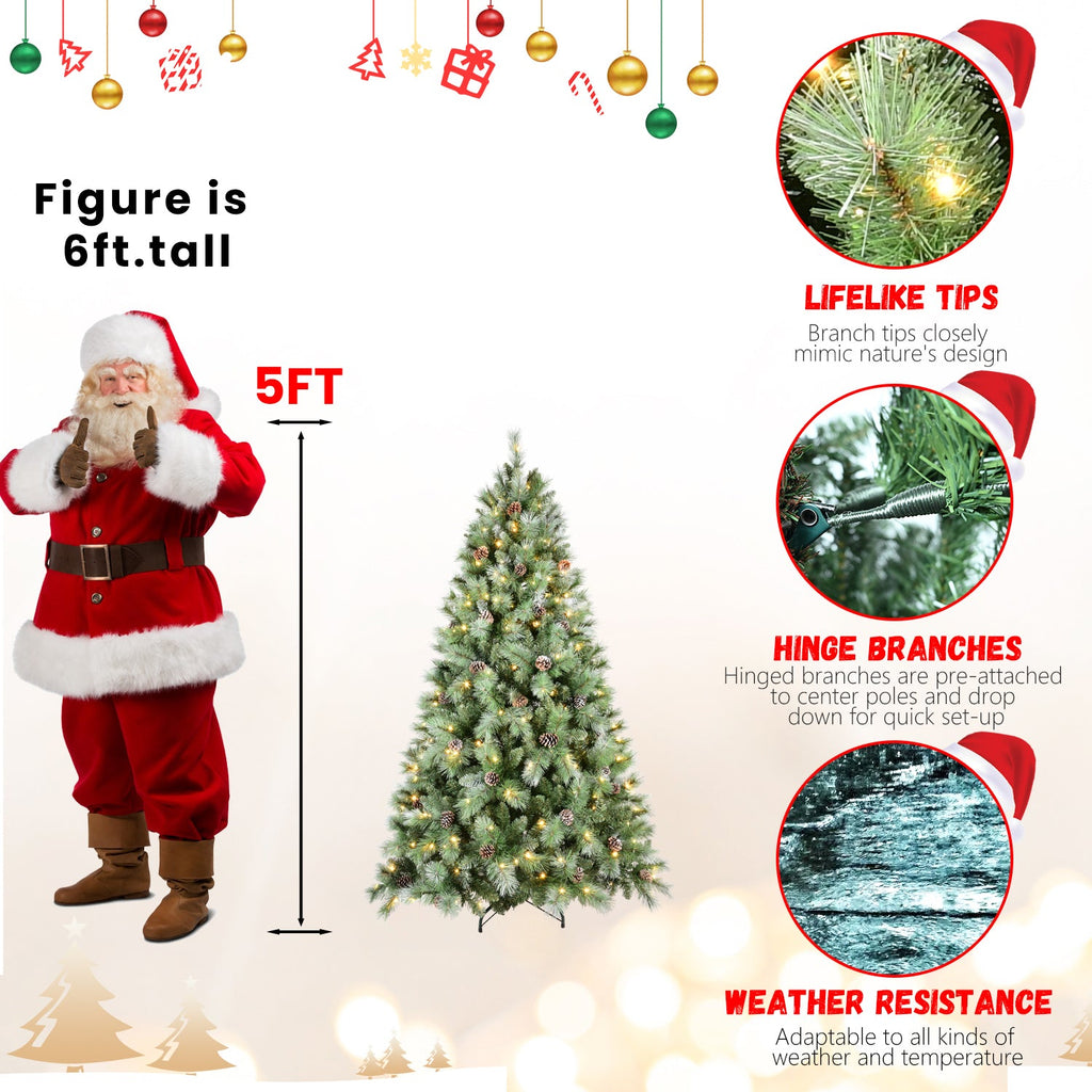 8FT Christmas Tree with 550 Warm Lights - PVC Realistic Holiday Tree