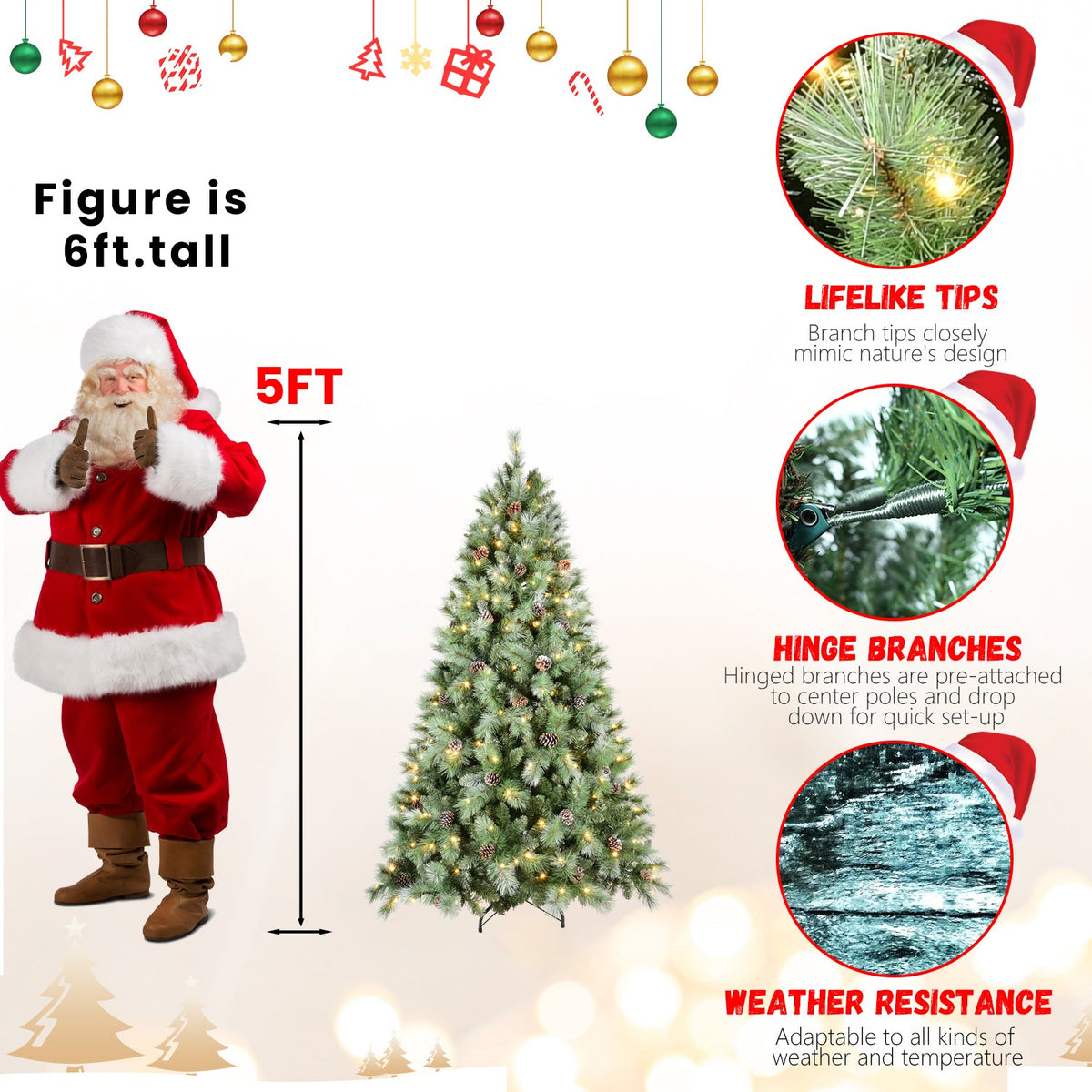 6FT Christmas Tree with 300 Warm Lights - PVC - Green