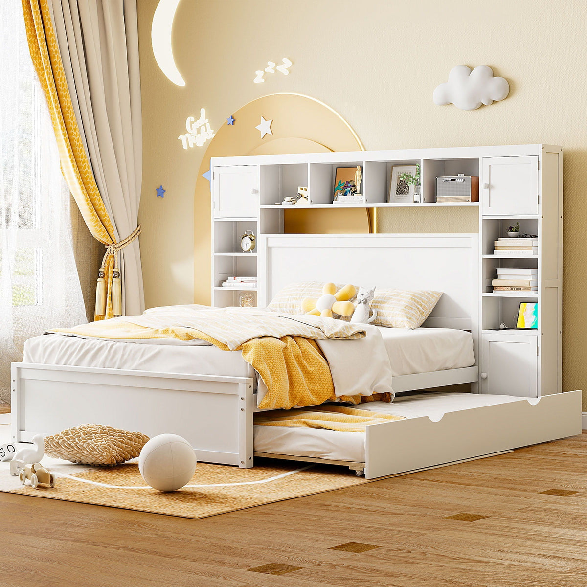 Queen Cabinet Bed with Storage, Drawers, and Charging Outlets - Multiple Colors