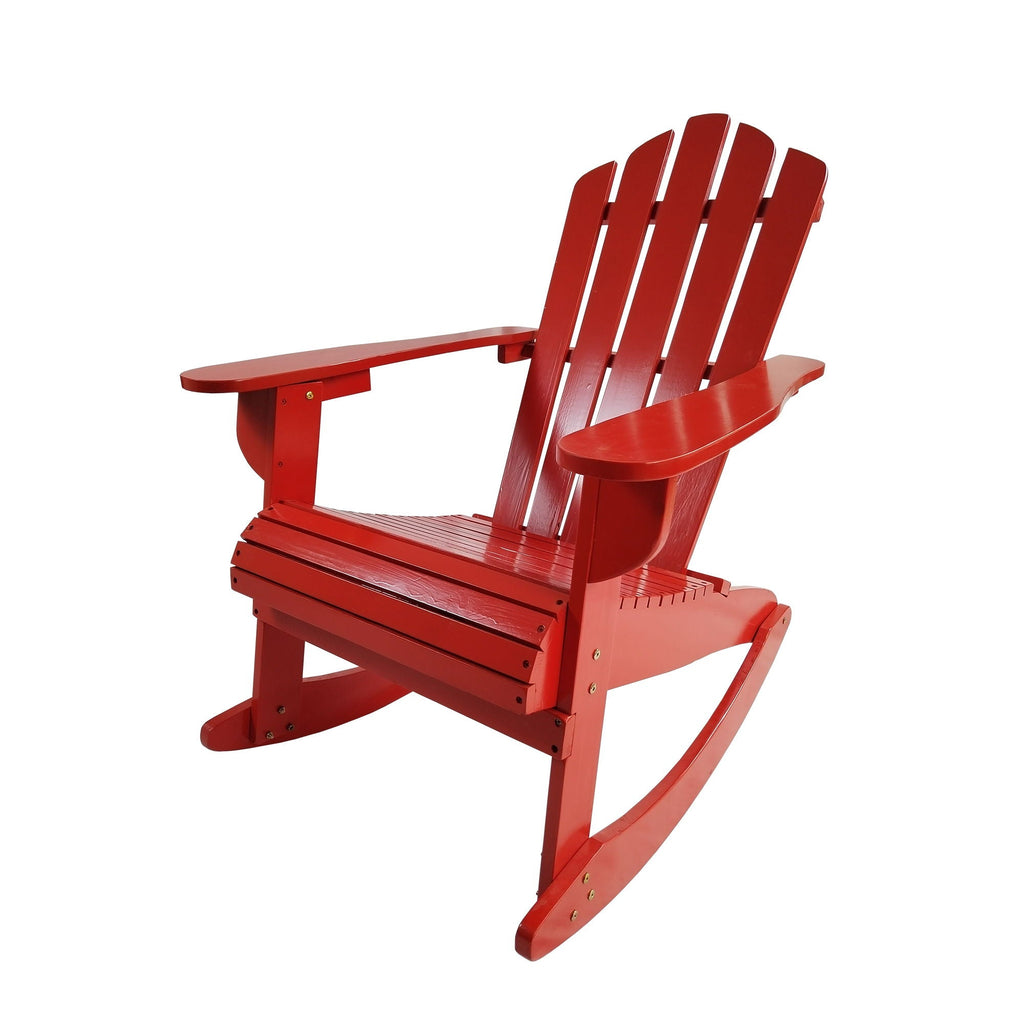Reclining Outdoor Rocking Adirondack Chair with Populus Wood Construction - Red or Dark Gray