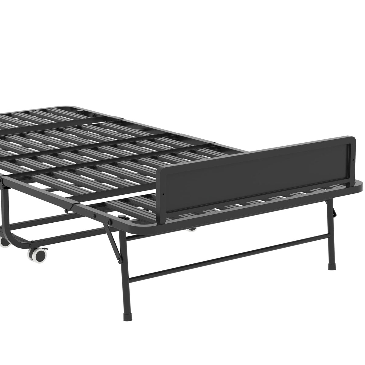Twin Folding Bed with Adjustable Headboard & Memory Foam Mattress - Black