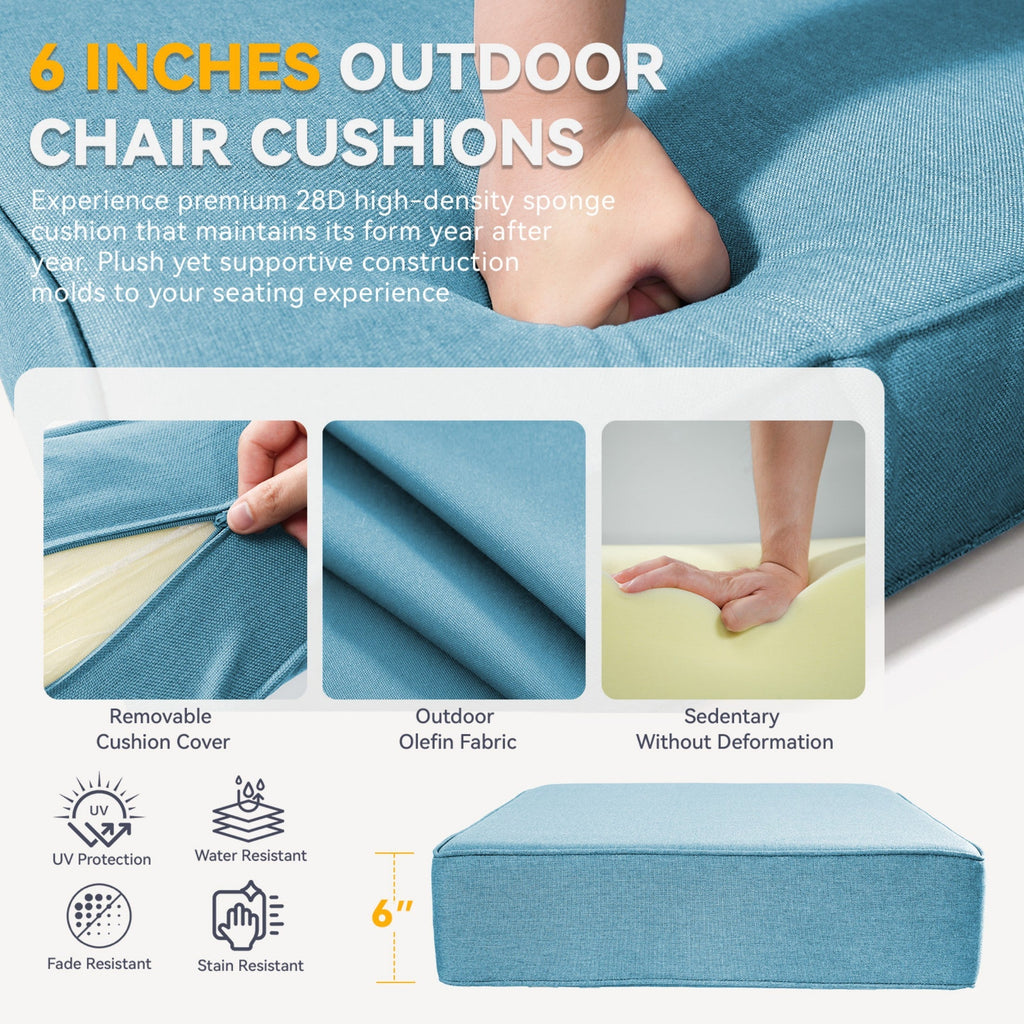 6" Thick Waterproof Outdoor Cushion Set with Durable Olefin Fabric - Light Gray