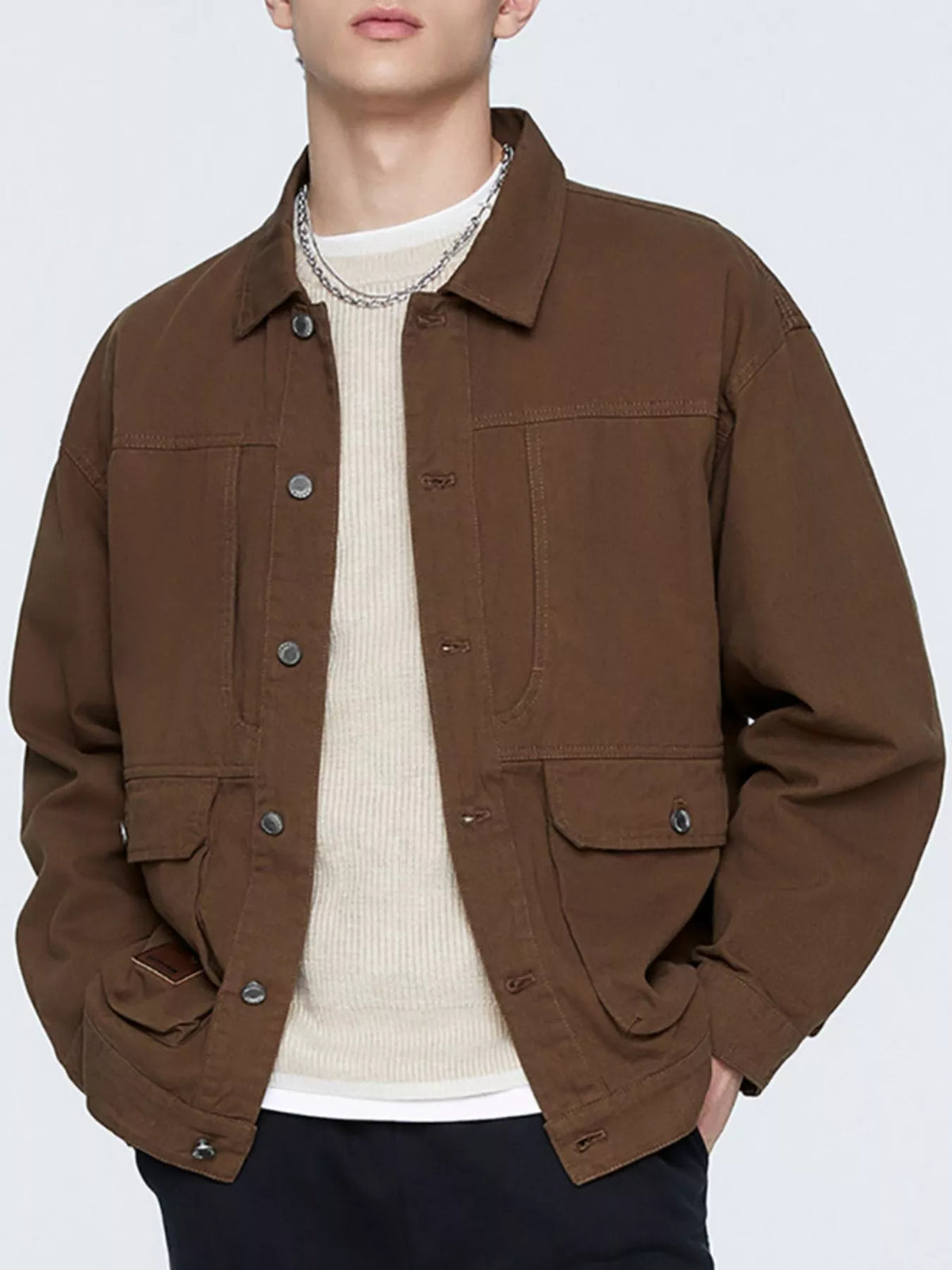 Men's Plus Size Button Up Long Sleeve Jacket