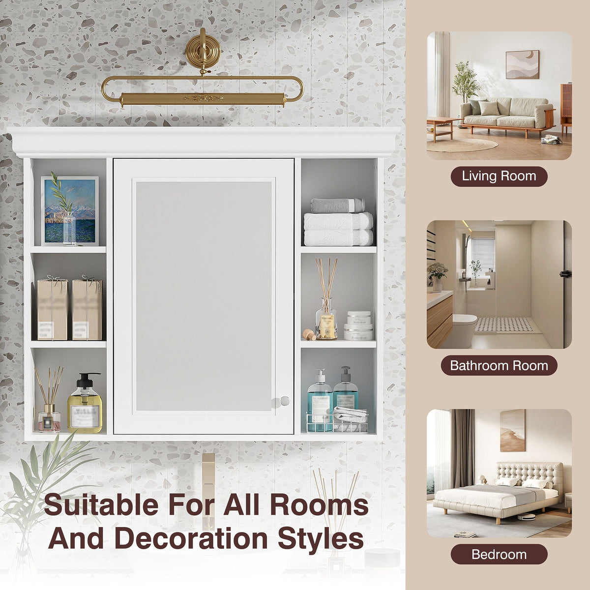 Wall Mounted Bathroom Storage Cabinet with Mirror Door - 35.5" Wide