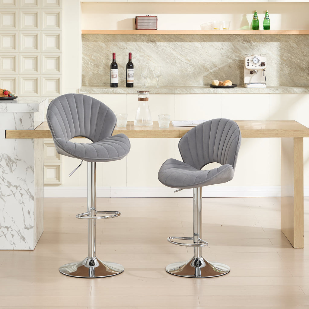 Grey Adjustable Bar Stools Set of 2 with Back and Footrest