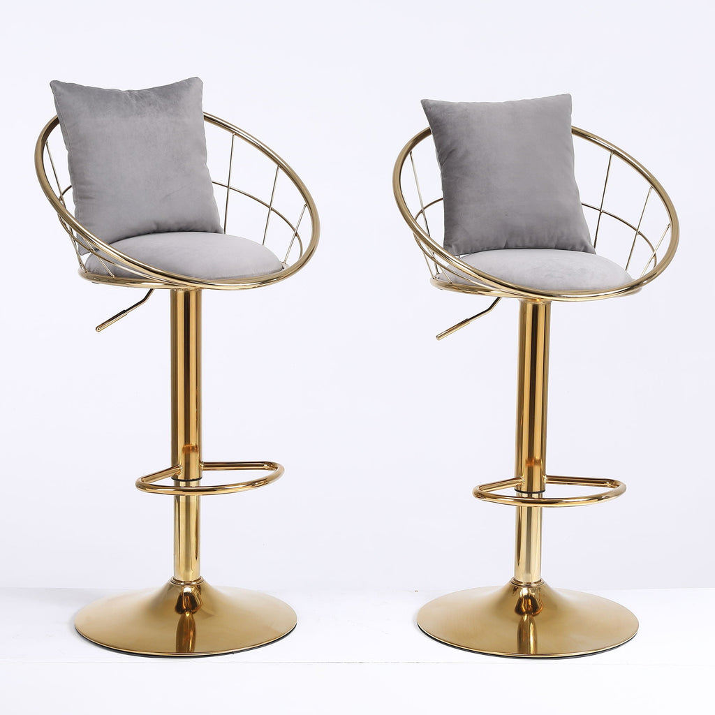 Adjustable Velvet Bar Stool Set with 360° Rotation - Multiple Colors