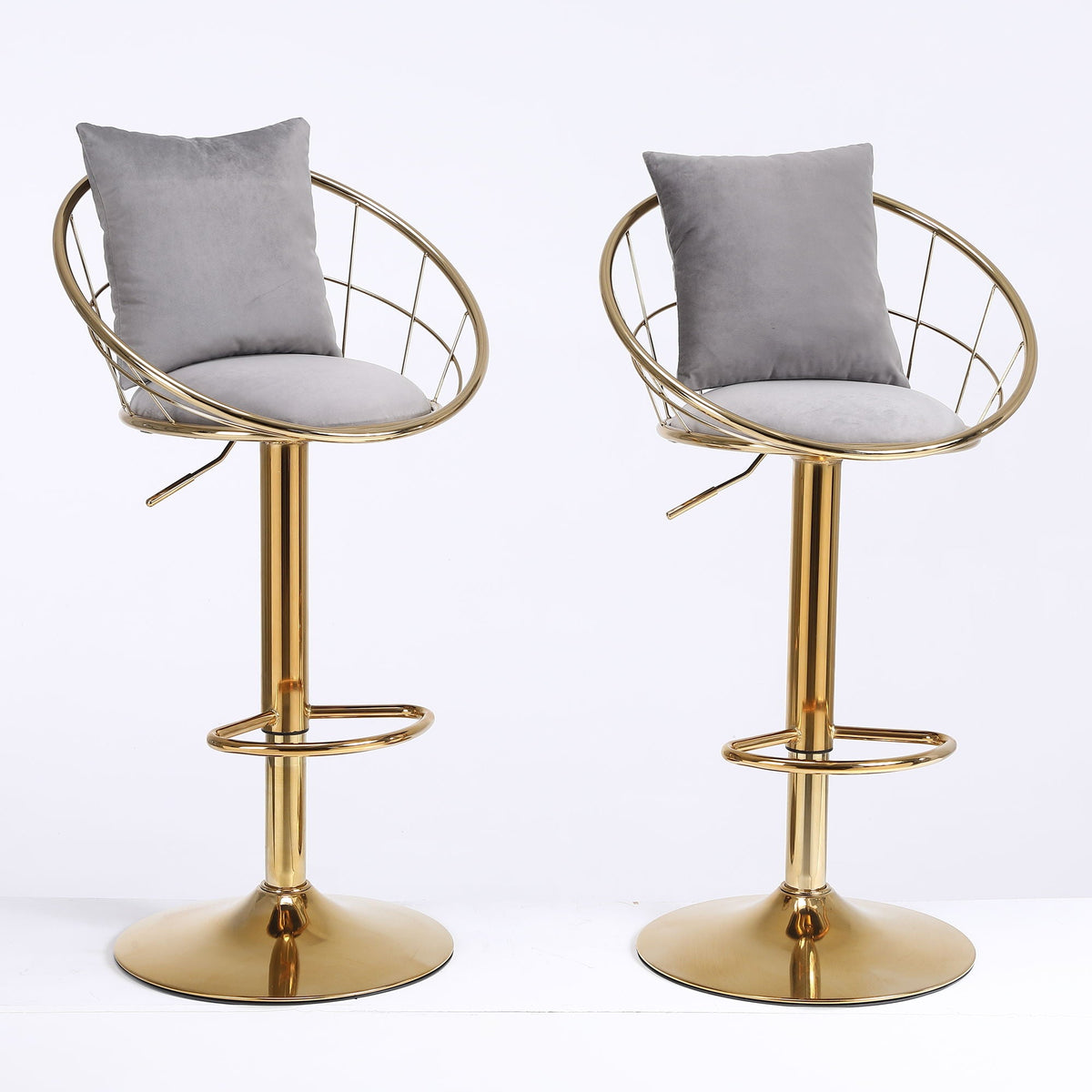 Adjustable Velvet Bar Stool Set with 360° Rotation - Multiple Colors