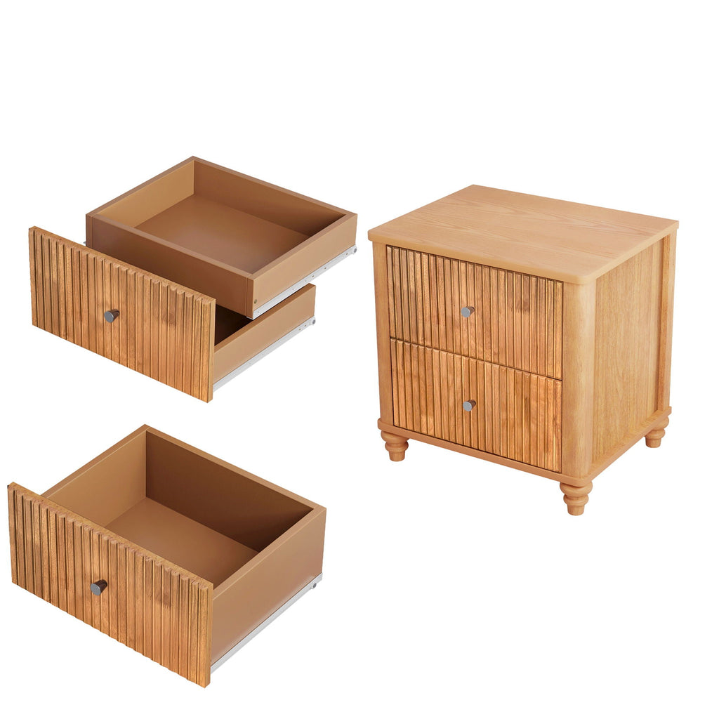 Modern Fluted Nightstand with 3 Drawers - Dark Brown or Light Brown