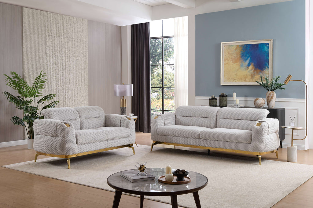 Zoe Modern Style 3PC Sofa Set with Plush Chenille Upholstery - Gray or Cream