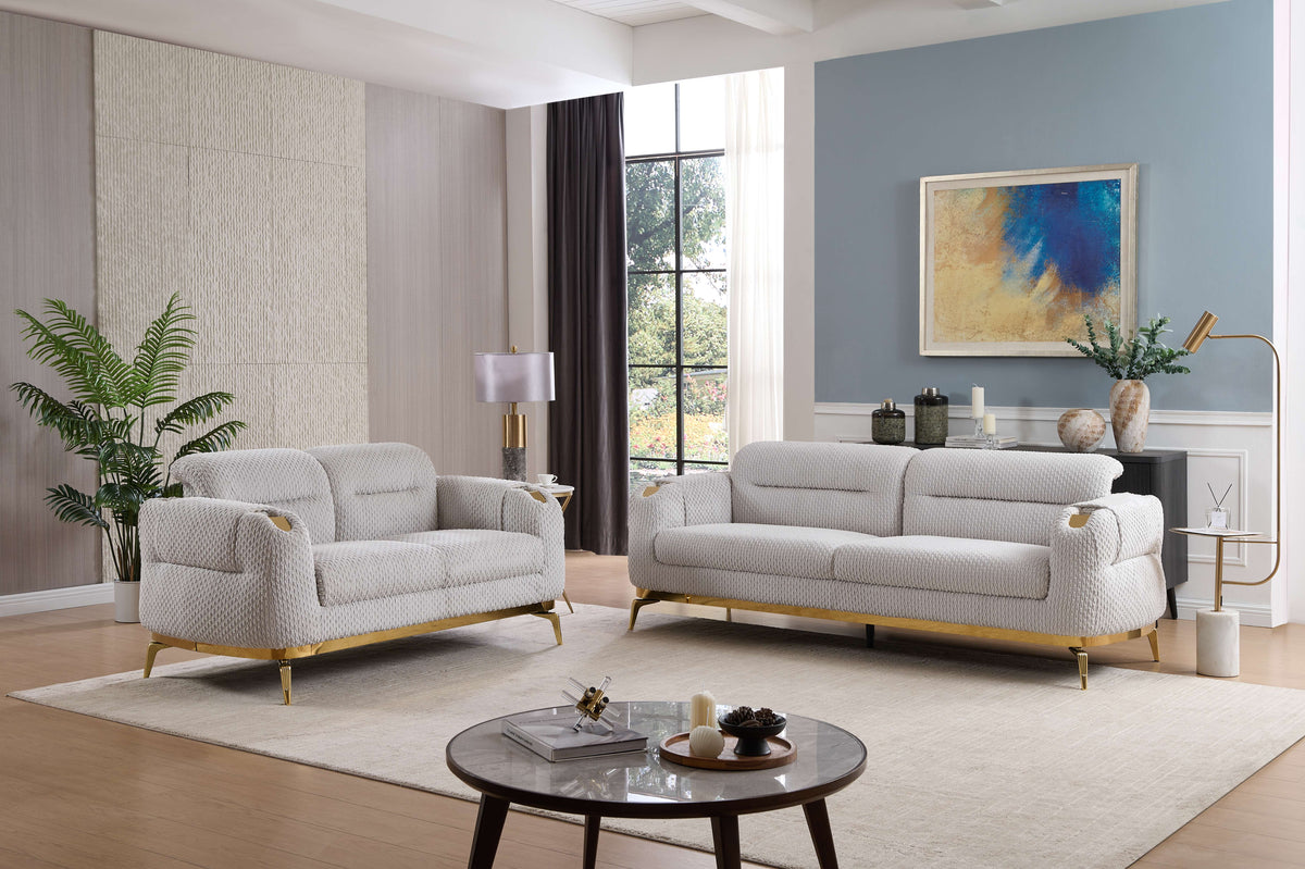 Zoe Modern Style 3PC Sofa Set with Plush Chenille Upholstery - Gray or Cream
