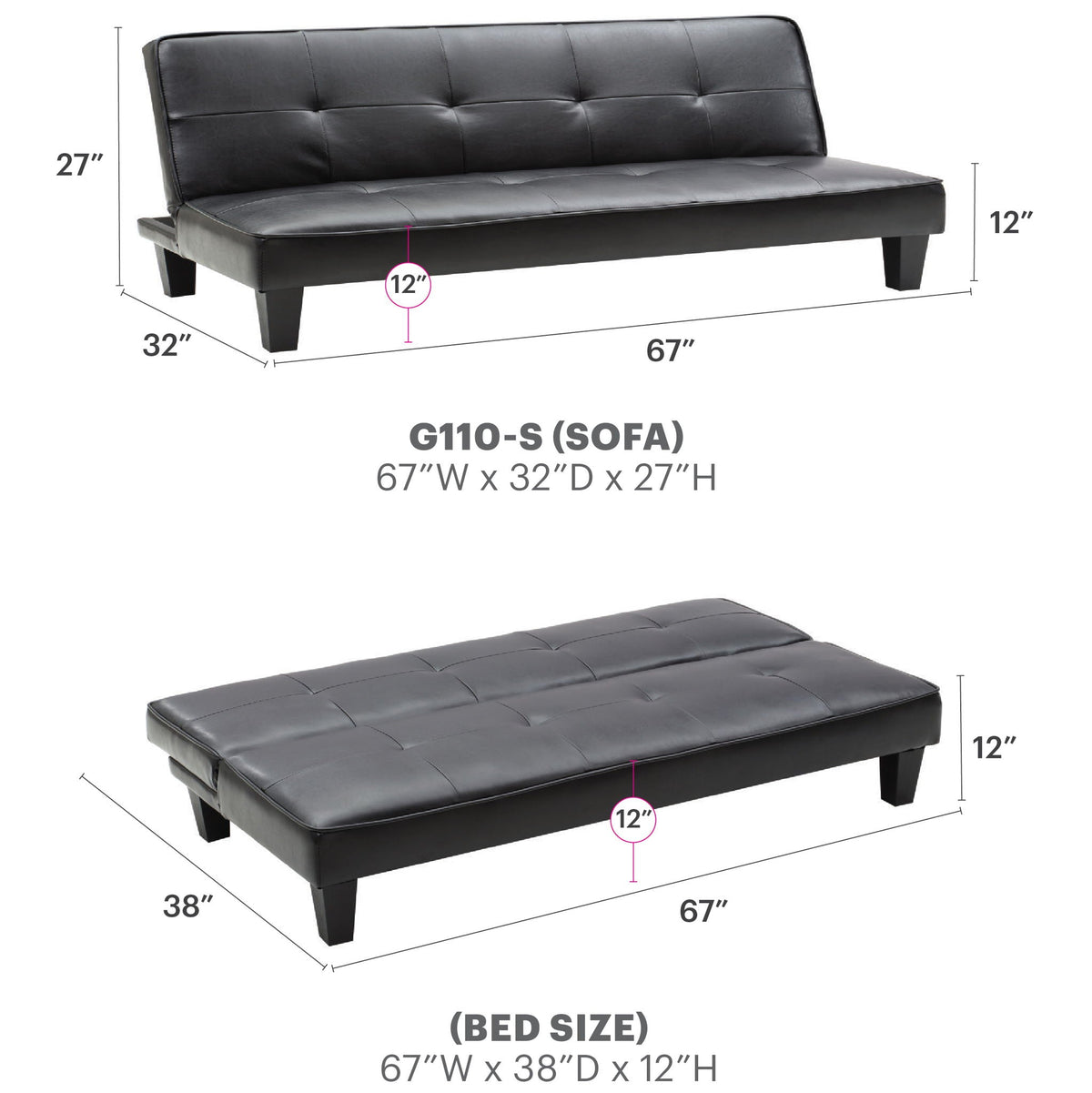 Alan Sofa Bed with Contemporary Design - Black, Dark Brown, Red, Light Brown