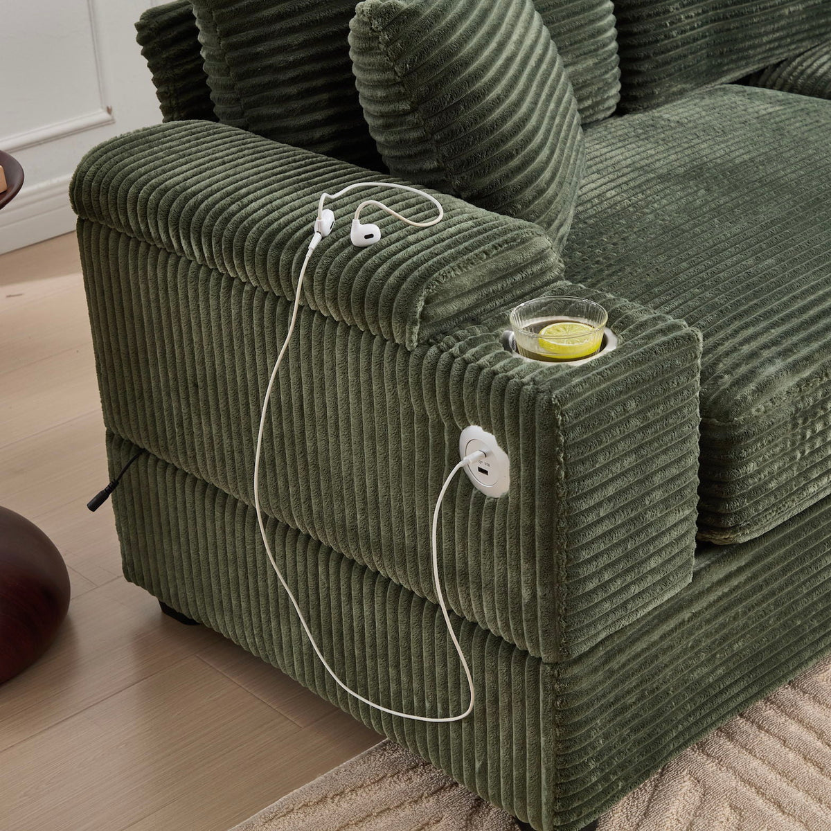 Convertible Sectional Sofa Bed Set with Storage and USB Port - Green