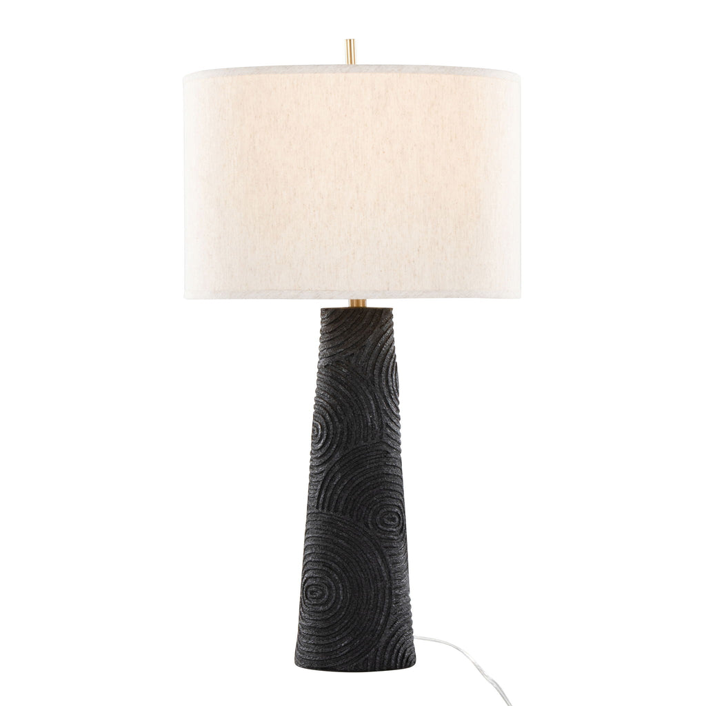 Contemporary Table Lamp Set with Brass Accents - Matte Black / Natural