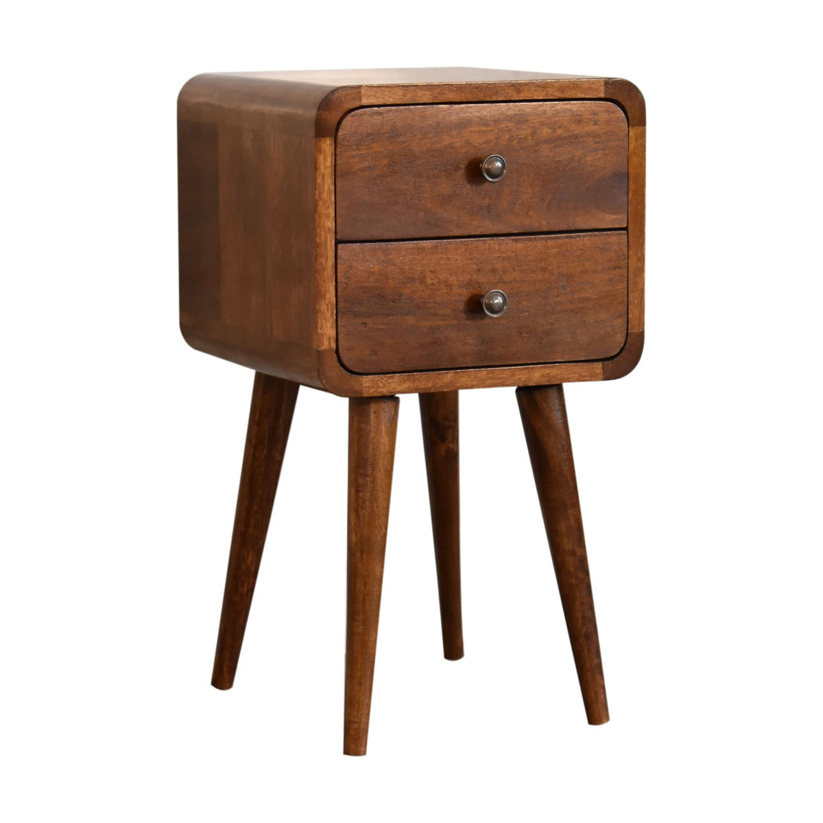 Soli Wood Mini Curved Nightstand with 2 Drawers - Chestnut