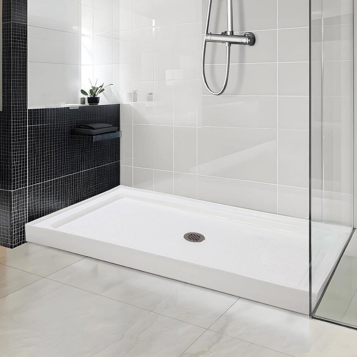 60" x 32" Shower Base with Slip-Resistant Surface - Central Drain