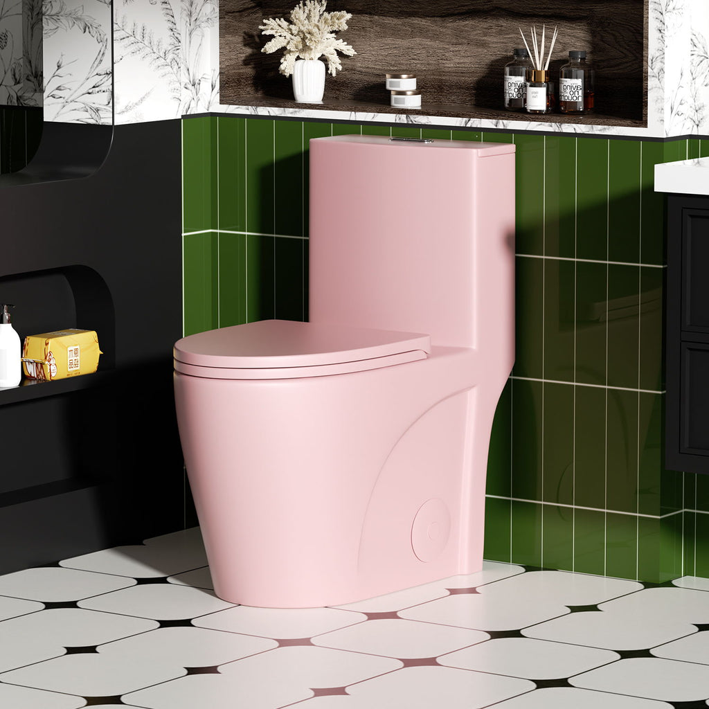 1 Piece Toilet with Tornado Flush and Dual Flush - ADA Height Chair - Gray, Pink, or Black