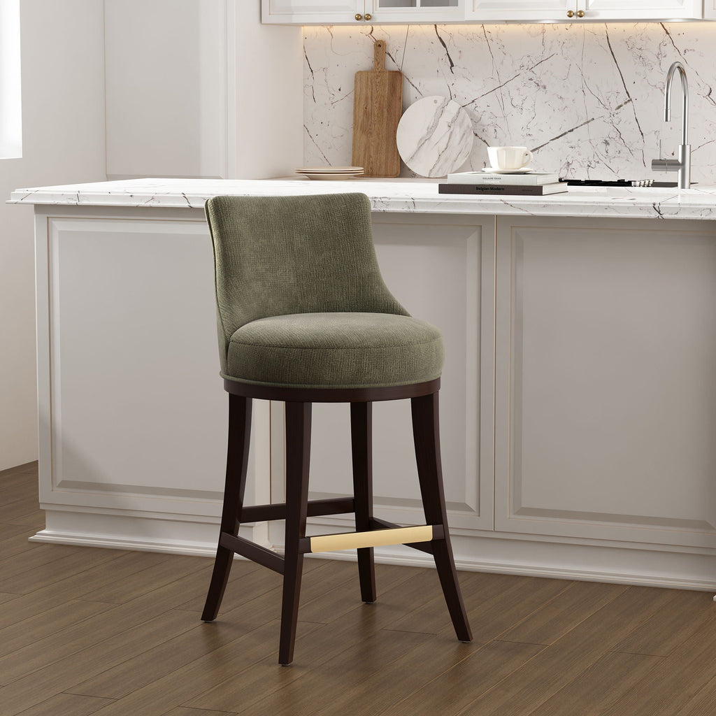 Bar Height Barstool with Backrest - Green, Light Brown, or Beige