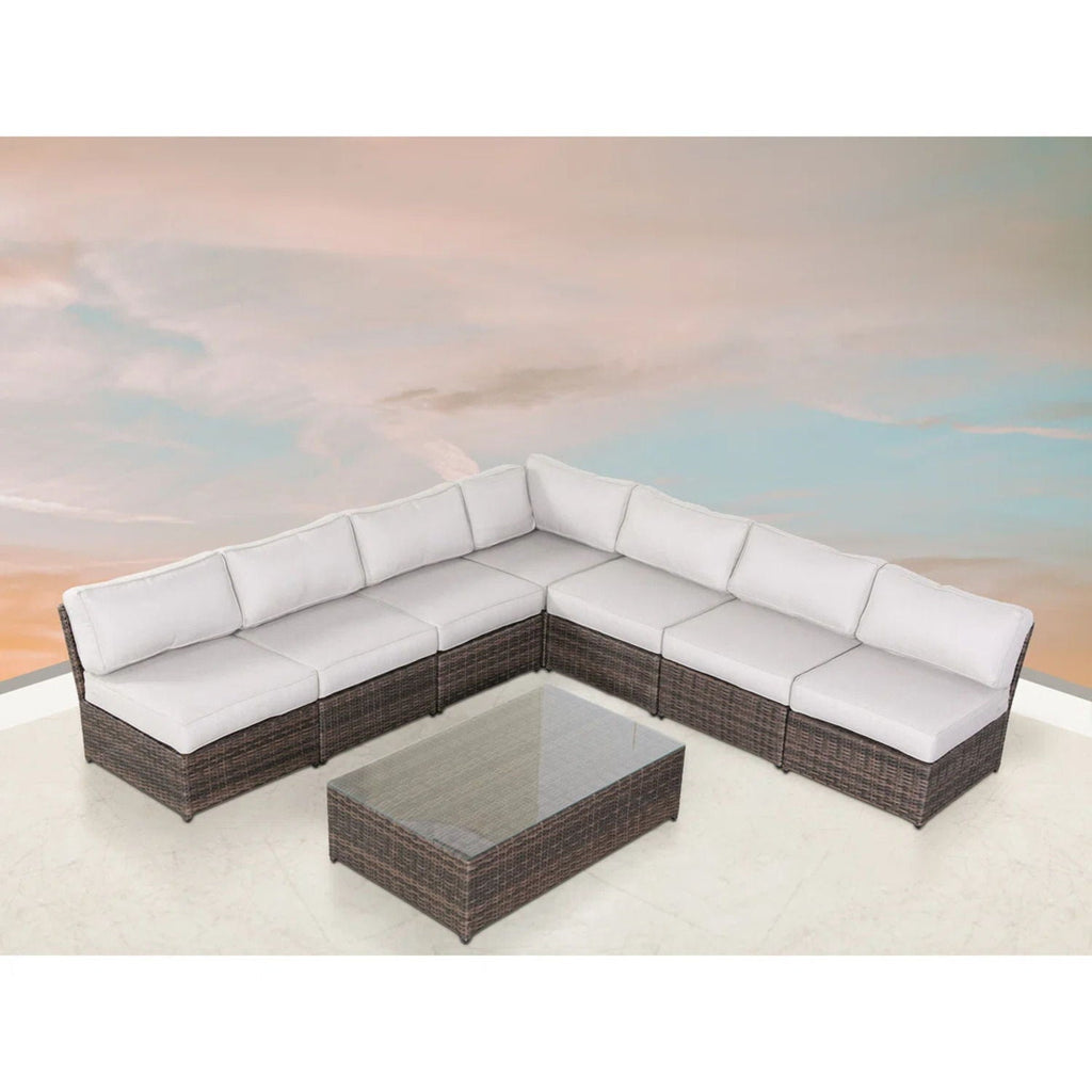 Modern Patio Rattan Sectional Set with Cushions - Multiple Colors