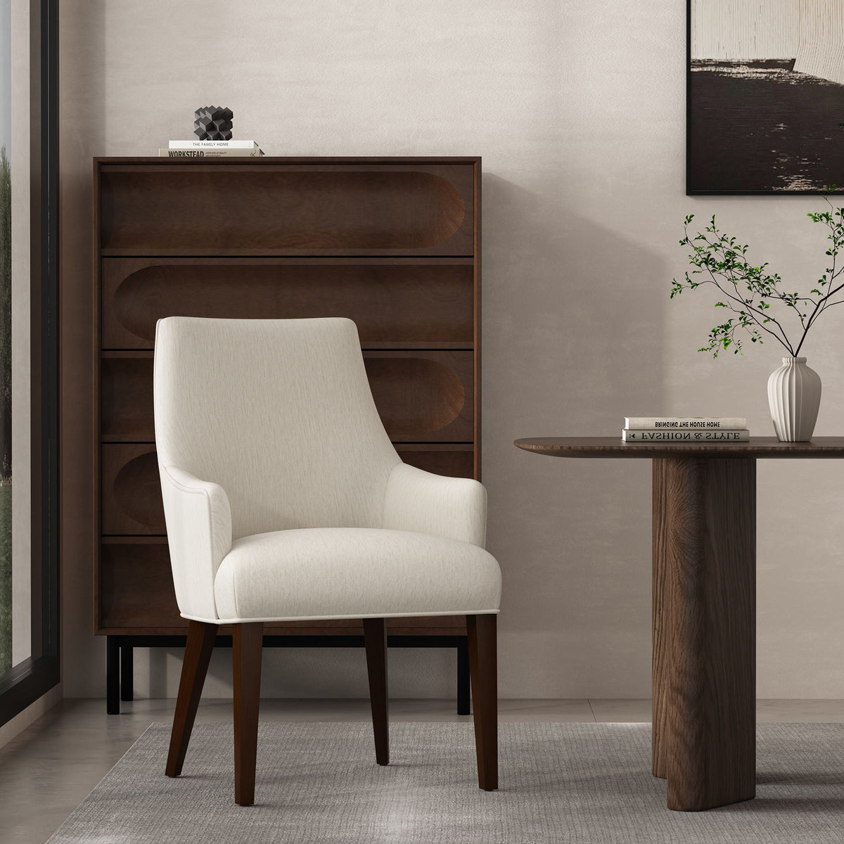 Upholstered Armchair with Ergonomic Backrest - Beige or Dark Gray
