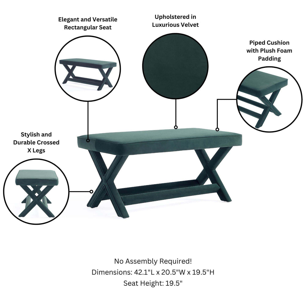Accent Bench with Piped Cushion and Solid Wood Frame - Multiple Colors