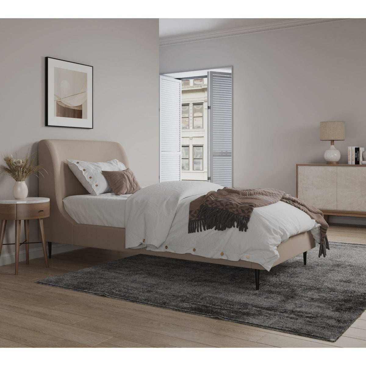 Heather Upholstered Bed with Curved Headboard - Multiple Colors