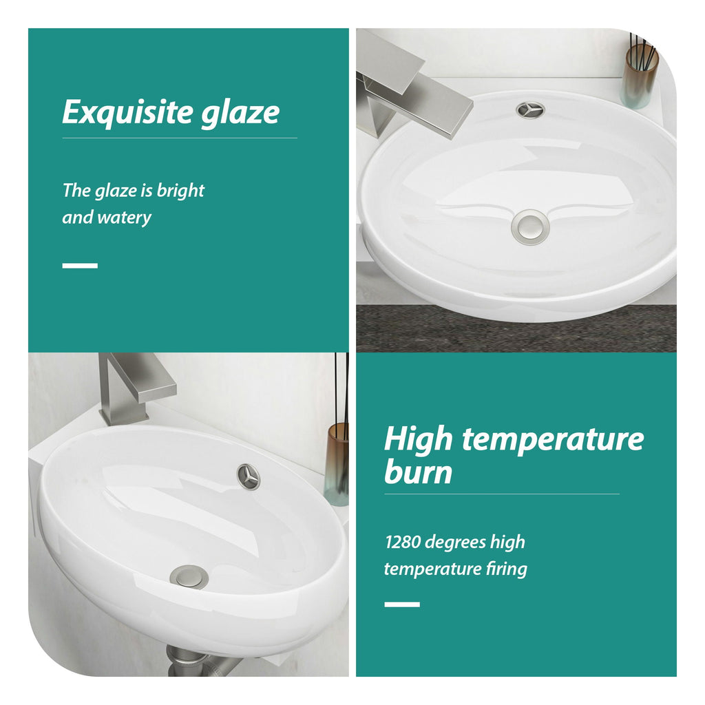 Modern Rectangle Wall Mount Bathroom Sink with Single Faucet Hole - White
