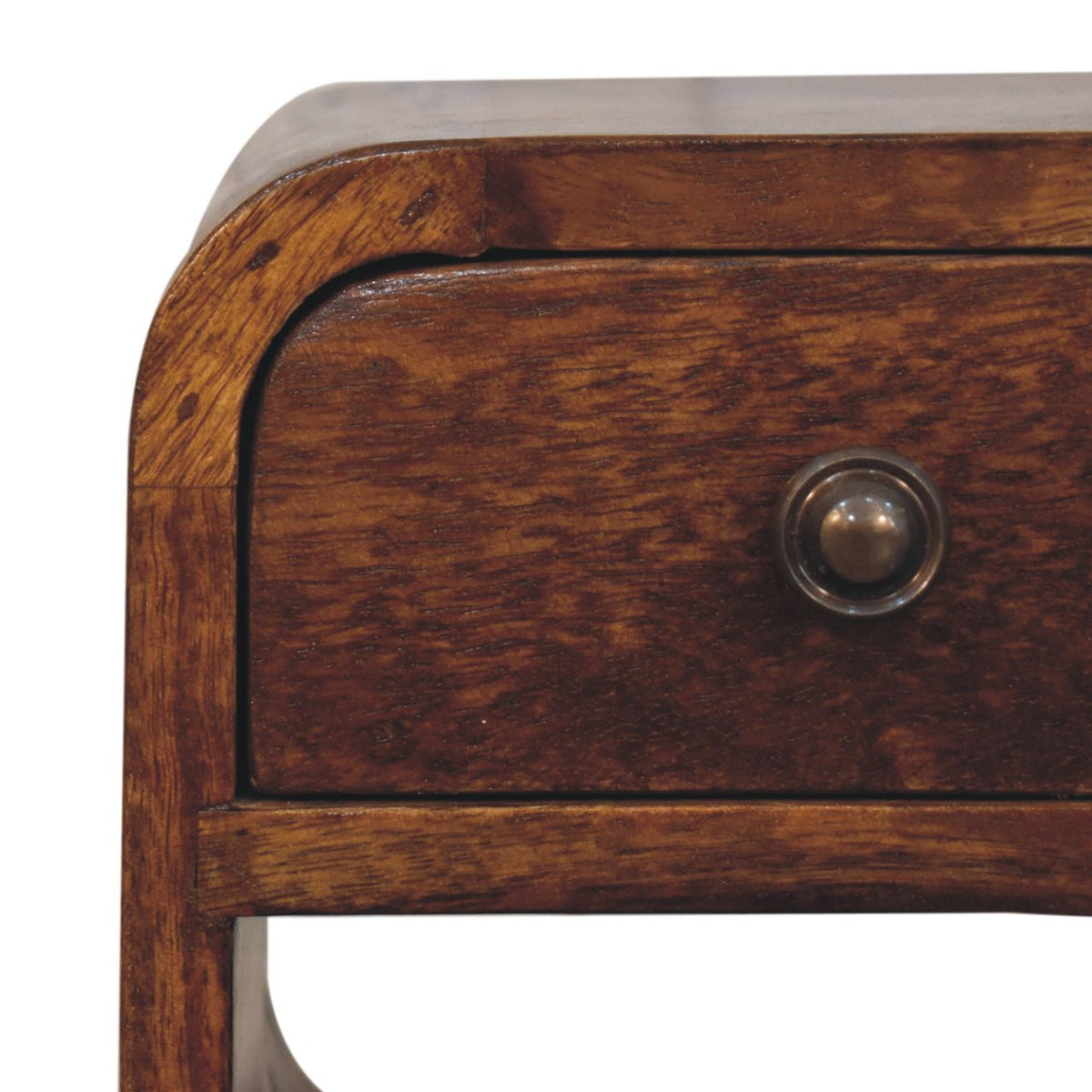 Solid Wood Extra Mini Nightstand with Curved Lower Shelf - Chestnut
