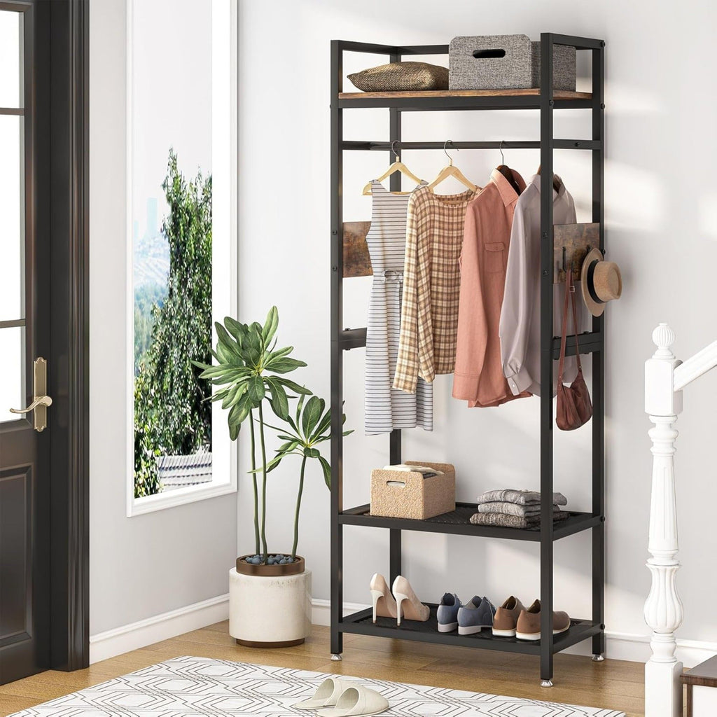 Heavy Duty Freestanding Closet Organizer with Hanging Rod - Brown & Black