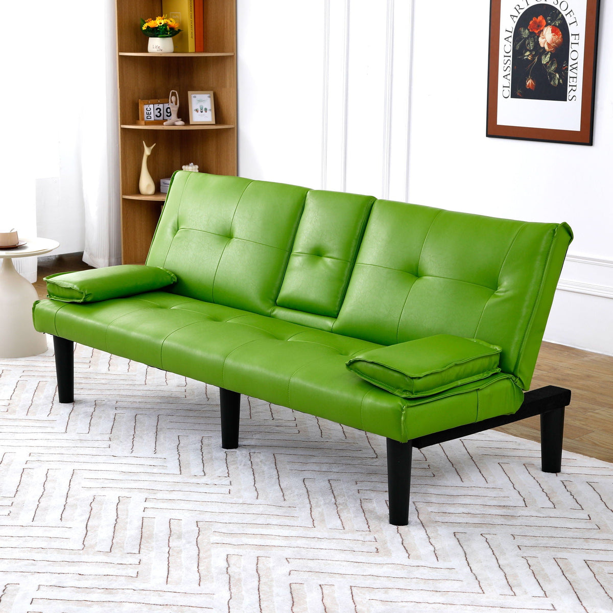 Foldable Sofa Bed with Cup Holder and Solid Wood Frame - Multiple Colors