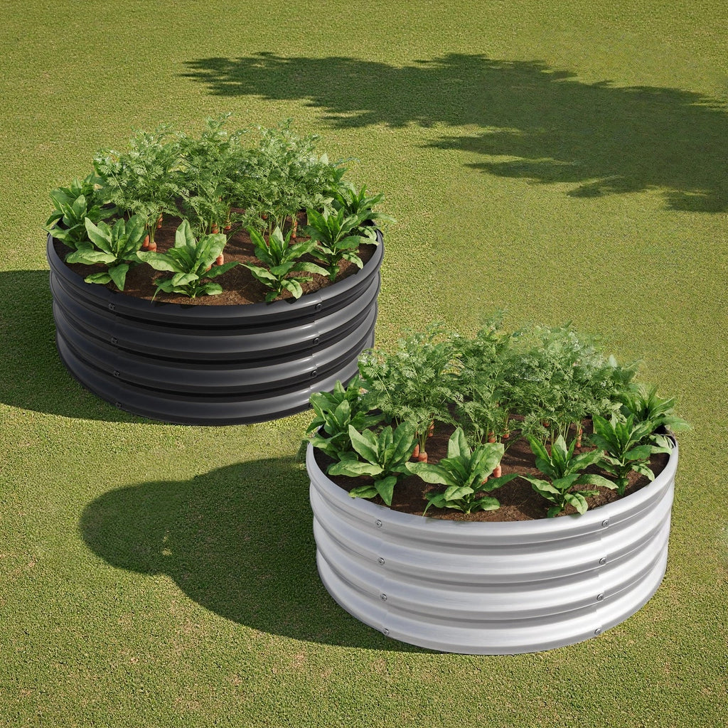 Tall Round Metal Raised Garden Beds with Durable Metal Construction - Silver
