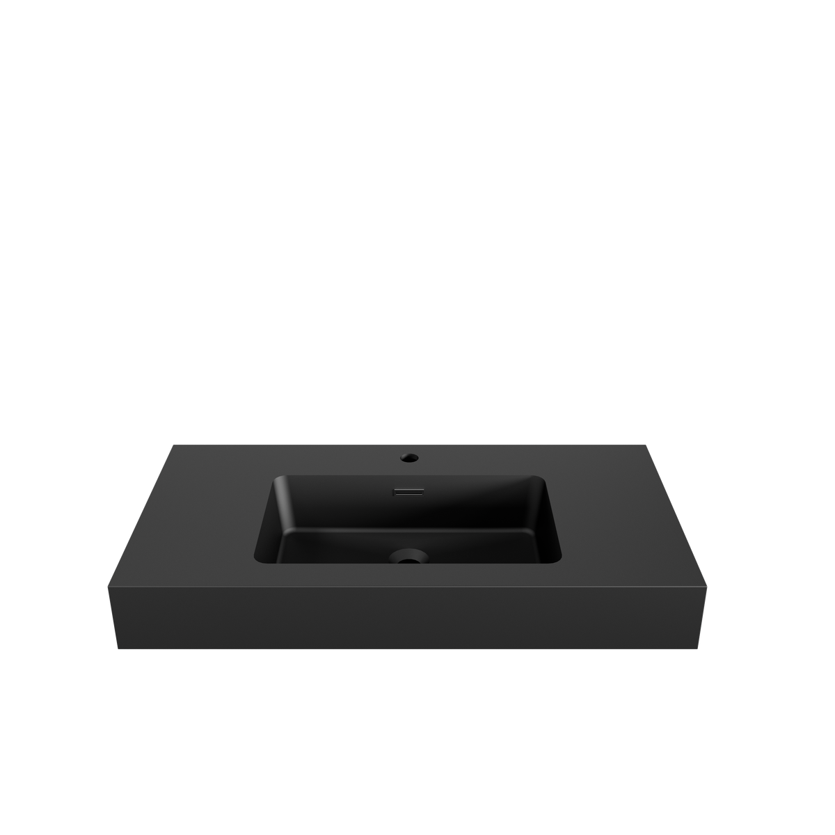 Matte Black Integrated Solid Surface Basin with Built-in Overflow - Matt Black