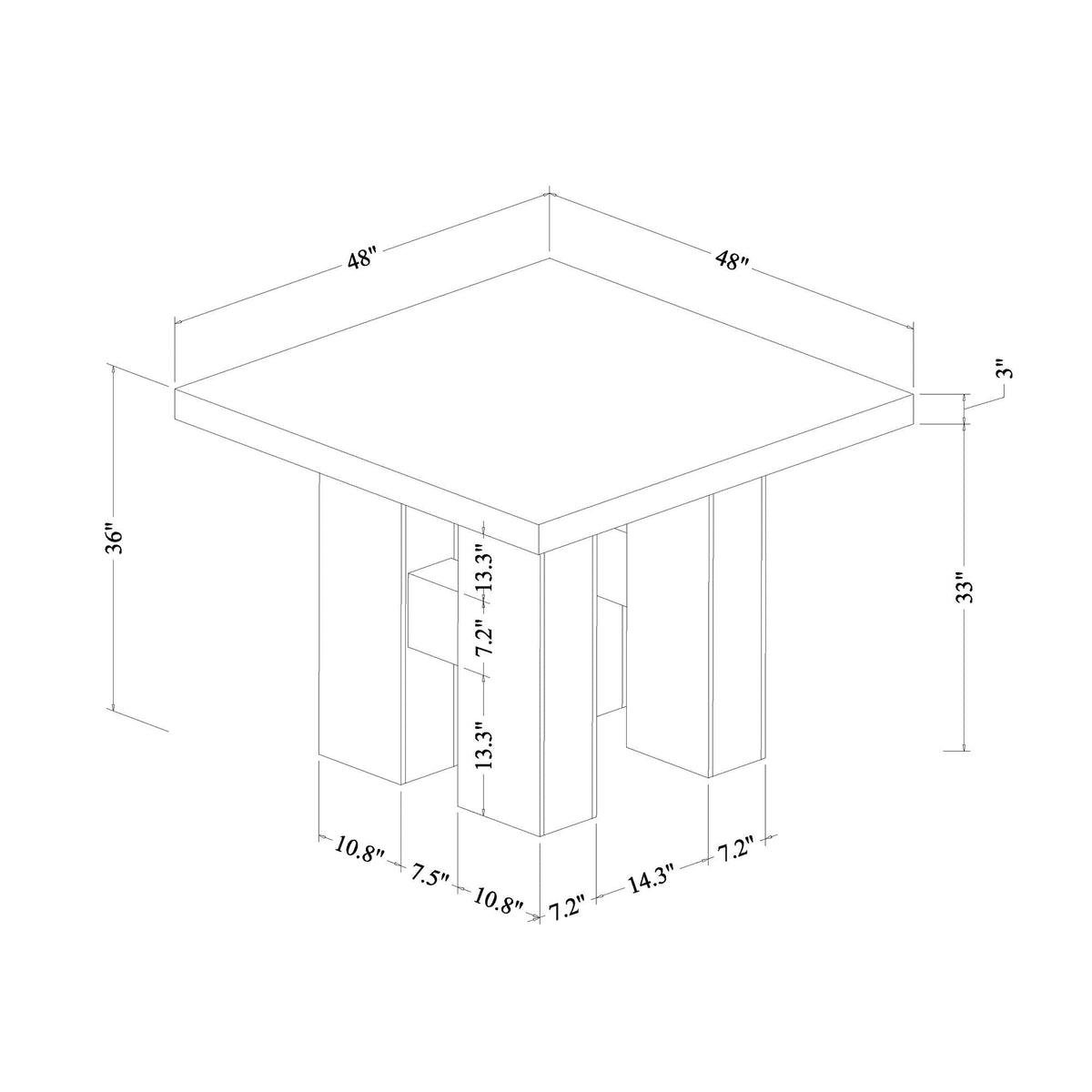 Mikha Bar Table with Extra Thick Top - Black, White, or Light Brown
