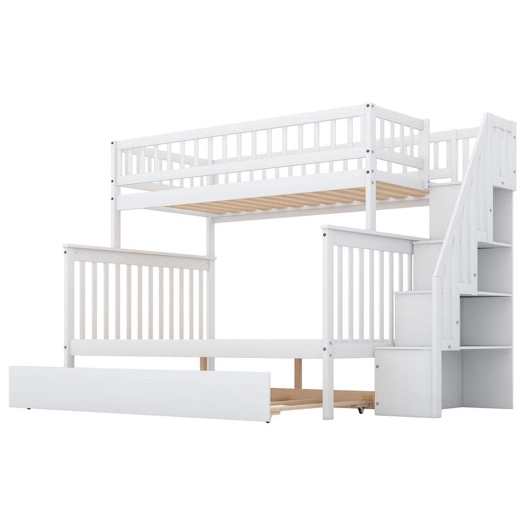 Bunk Bed with Staircase and Storage Options - Dark Gray or White