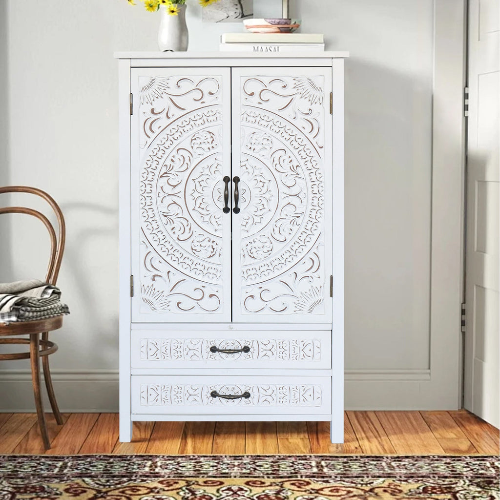 27'' Accent Tall Tower Storage Cabinet with Drawer and Doors - White