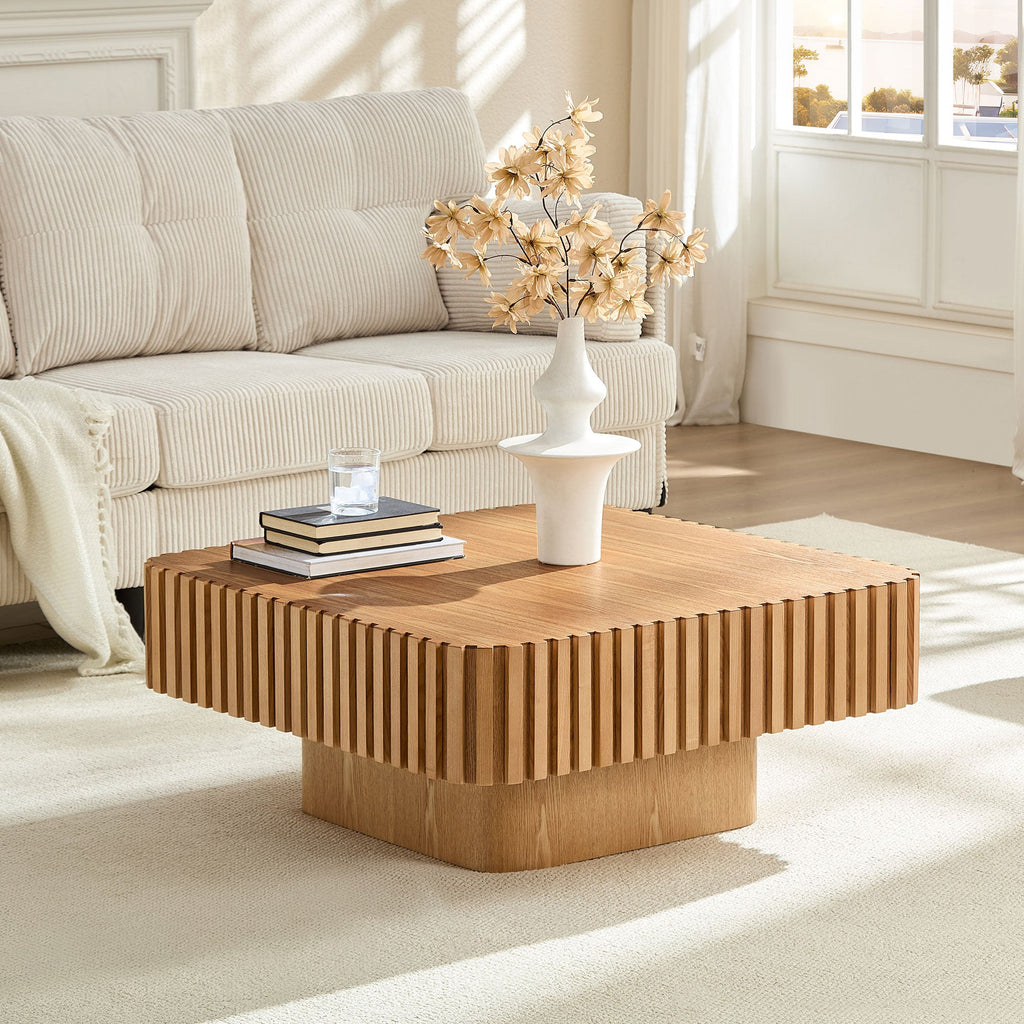 Modern Handcraft Drum Coffee Table with MDF Construction - Natural
