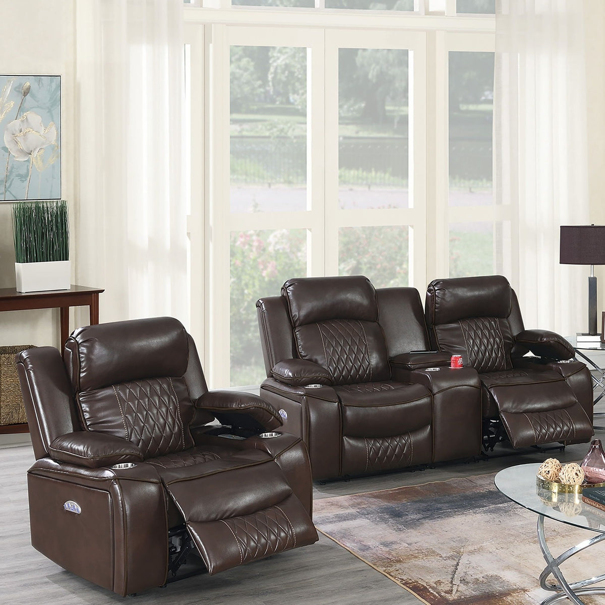 Power Motion Living Room Set with Adjustable Headrest & USB Port - Dark Brown or Dark Gray