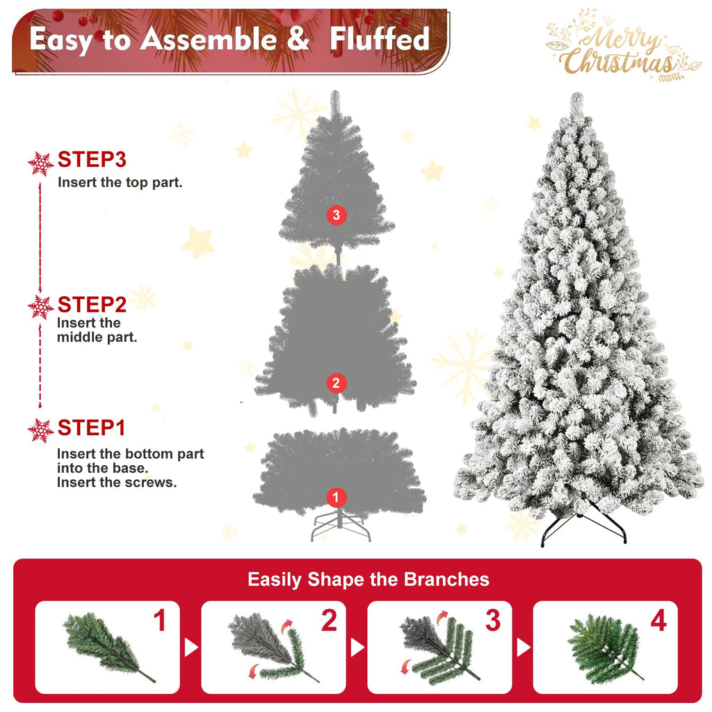 8ft Flocked Pre-Lit Christmas Tree with 500 Warm Lights - PVC