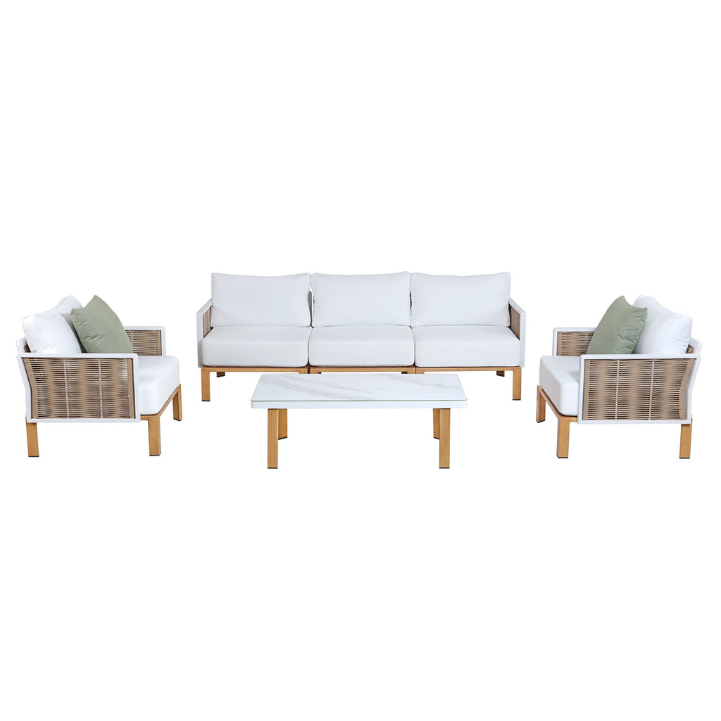 4 Piece Outdoor Conversation Set with Removable Cushions - White