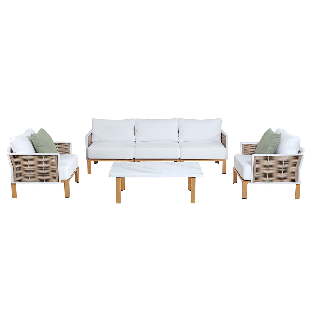4 Piece Outdoor Conversation Set with Removable Cushions - White