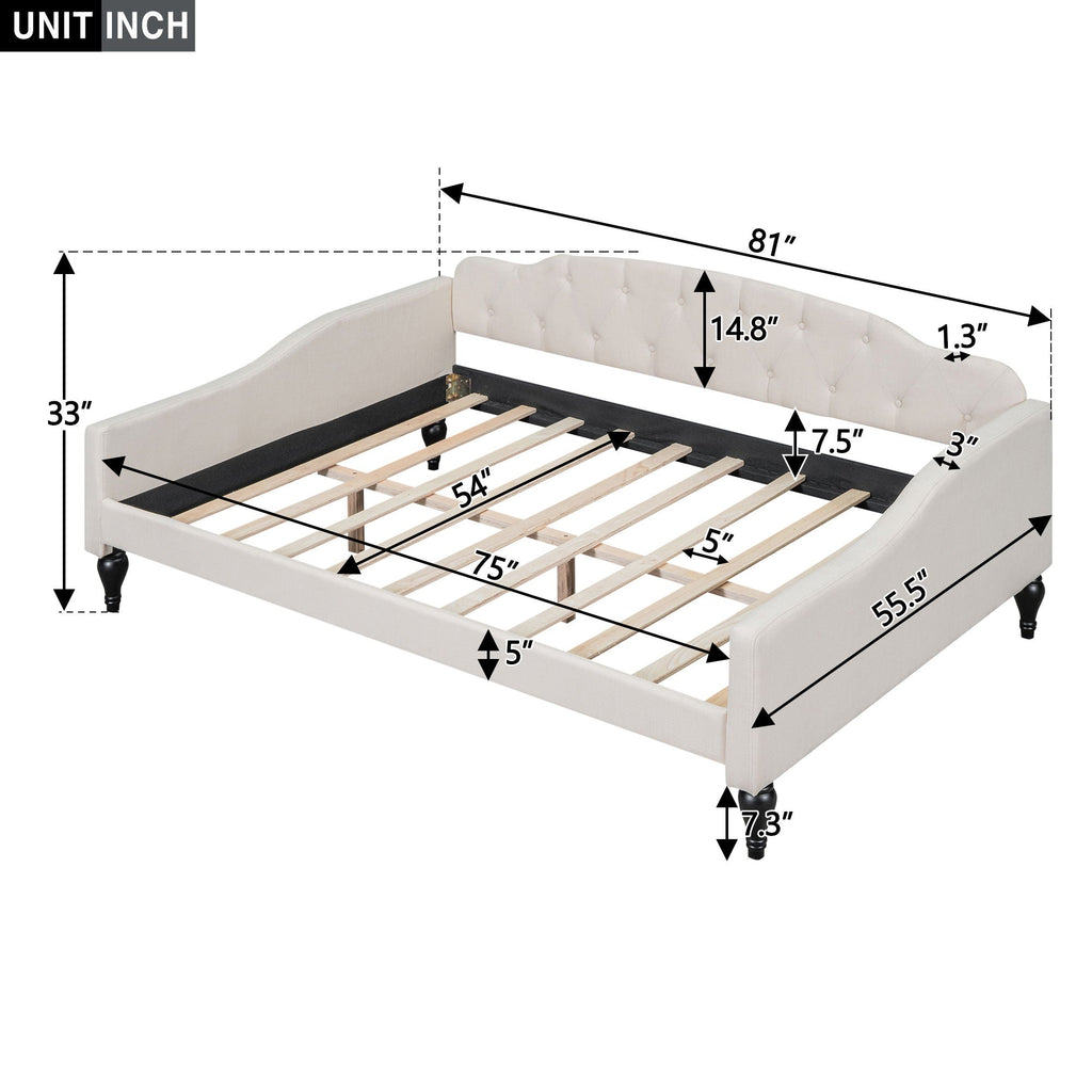 Upholstered Tufted Daybed with Storage Options - Beige