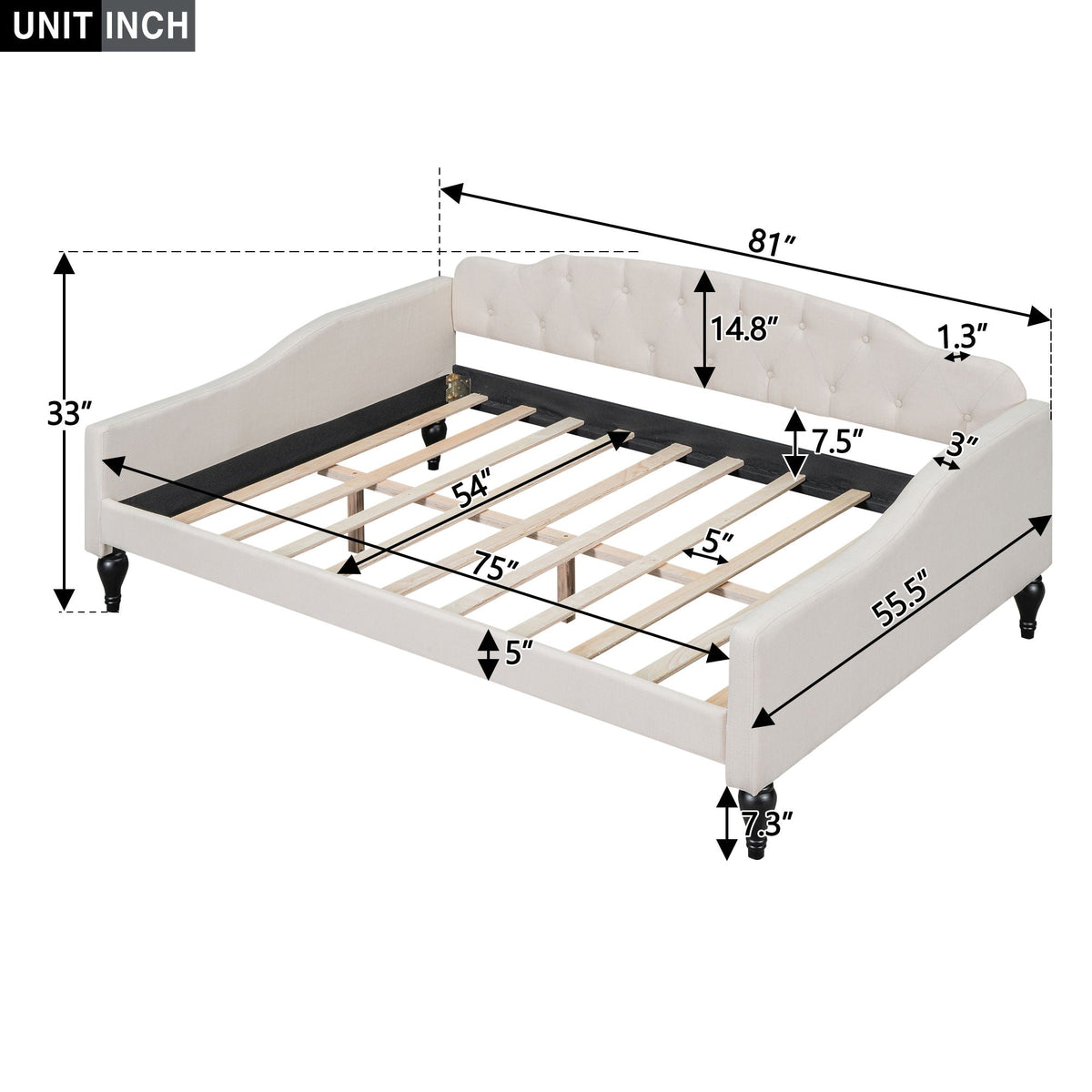 Upholstered Tufted Daybed with Storage Options - Beige