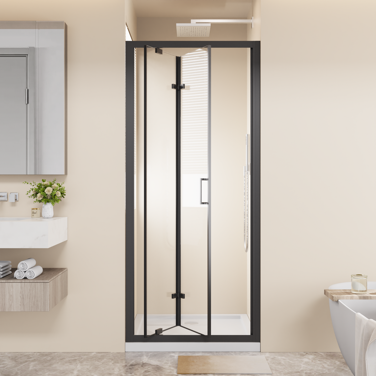 Framed Bi-fold Pivot Shower Door with Tempered Glass - Clear