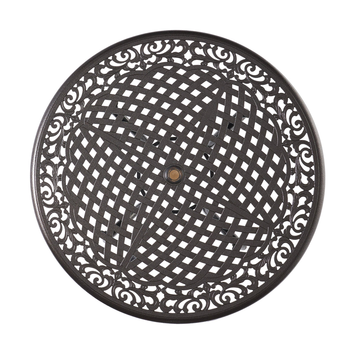 Phoenix 48in Round Patio Table with Lattice Design - Hammered Bronze