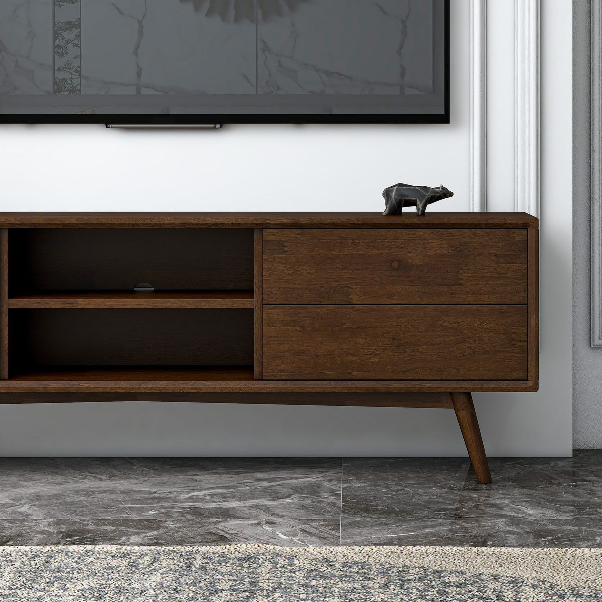 Modern TV Stand Up To 72" with Solid Wood Construction - White or Dark Brown
