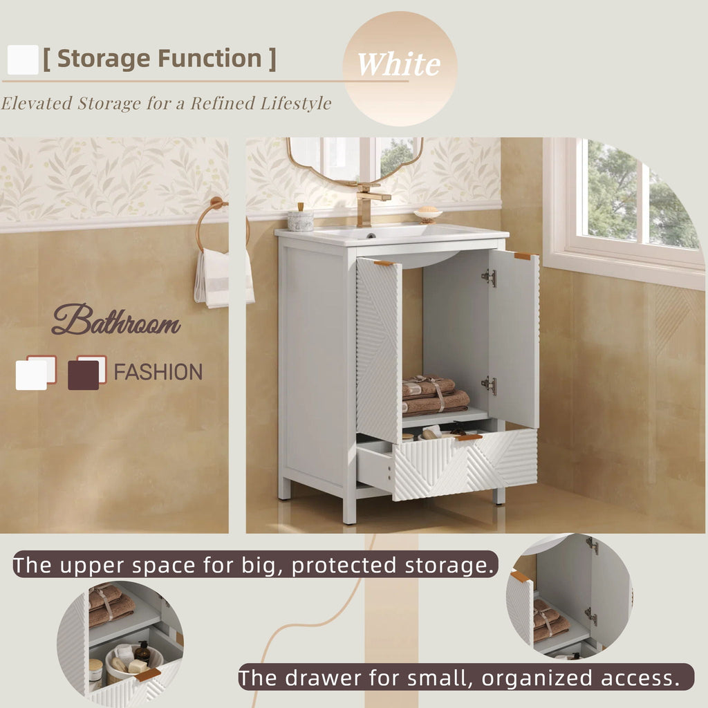 Modern Bathroom Vanity with Sink Combo – Compact Storage - Dark Brown or White