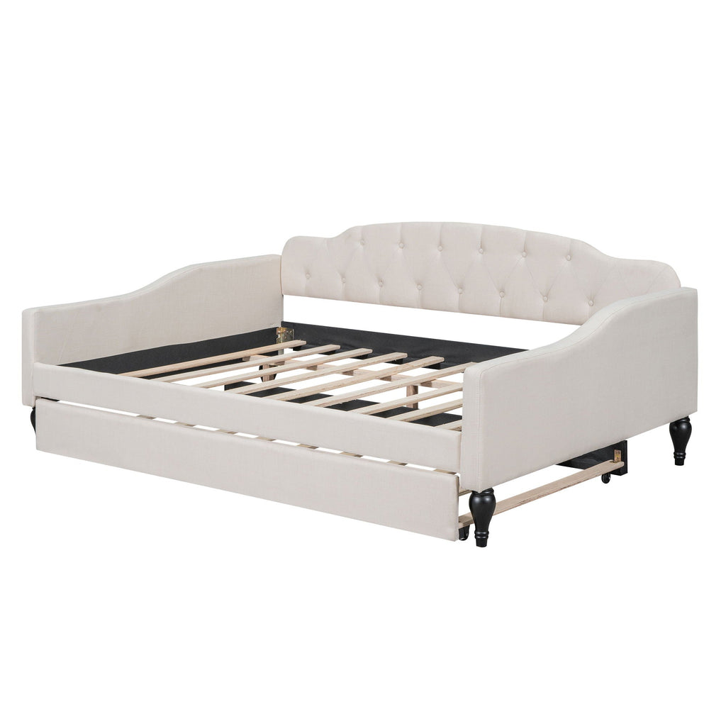 Upholstered Tufted Daybed with Storage Options - Beige
