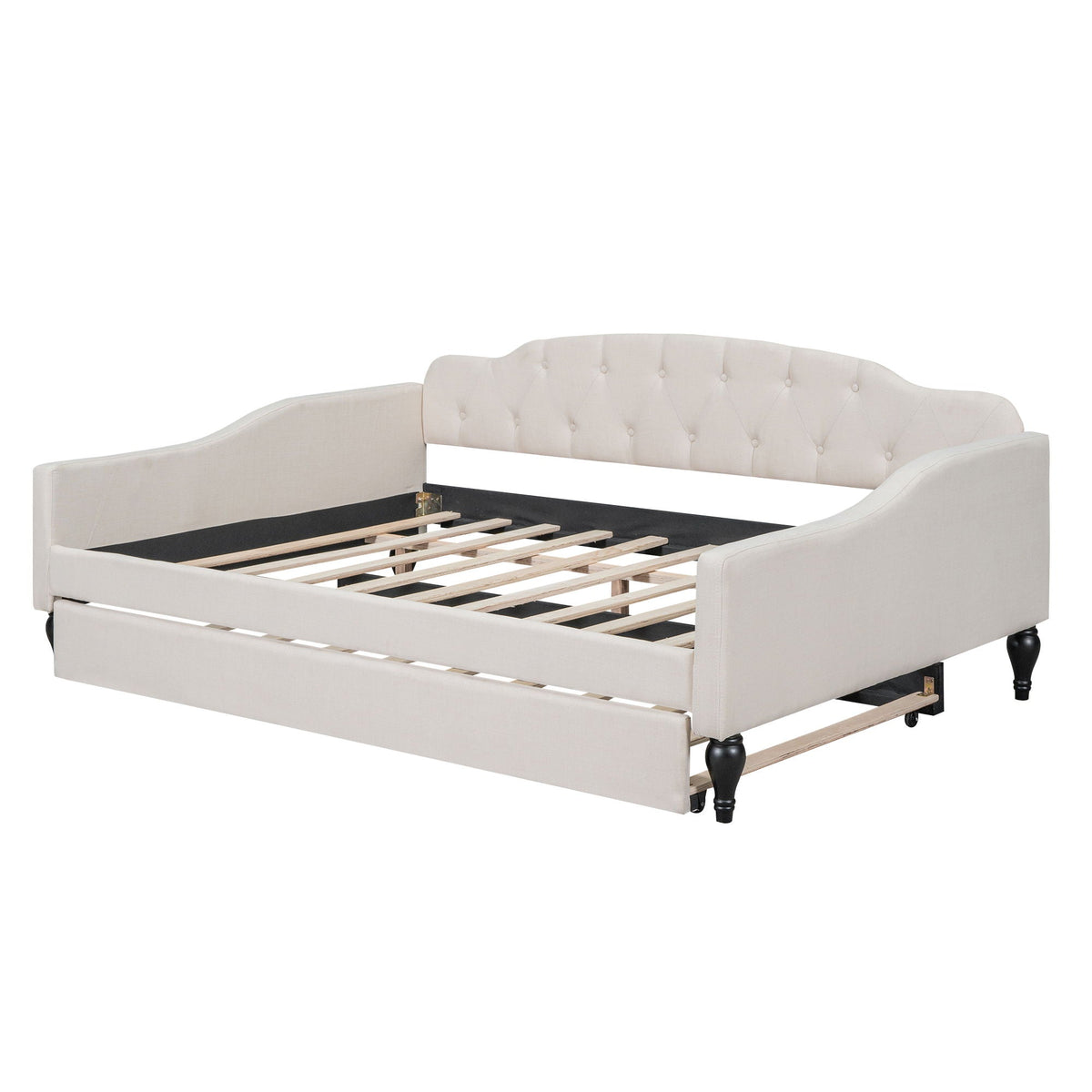 Upholstered Tufted Daybed with Storage Options - Beige