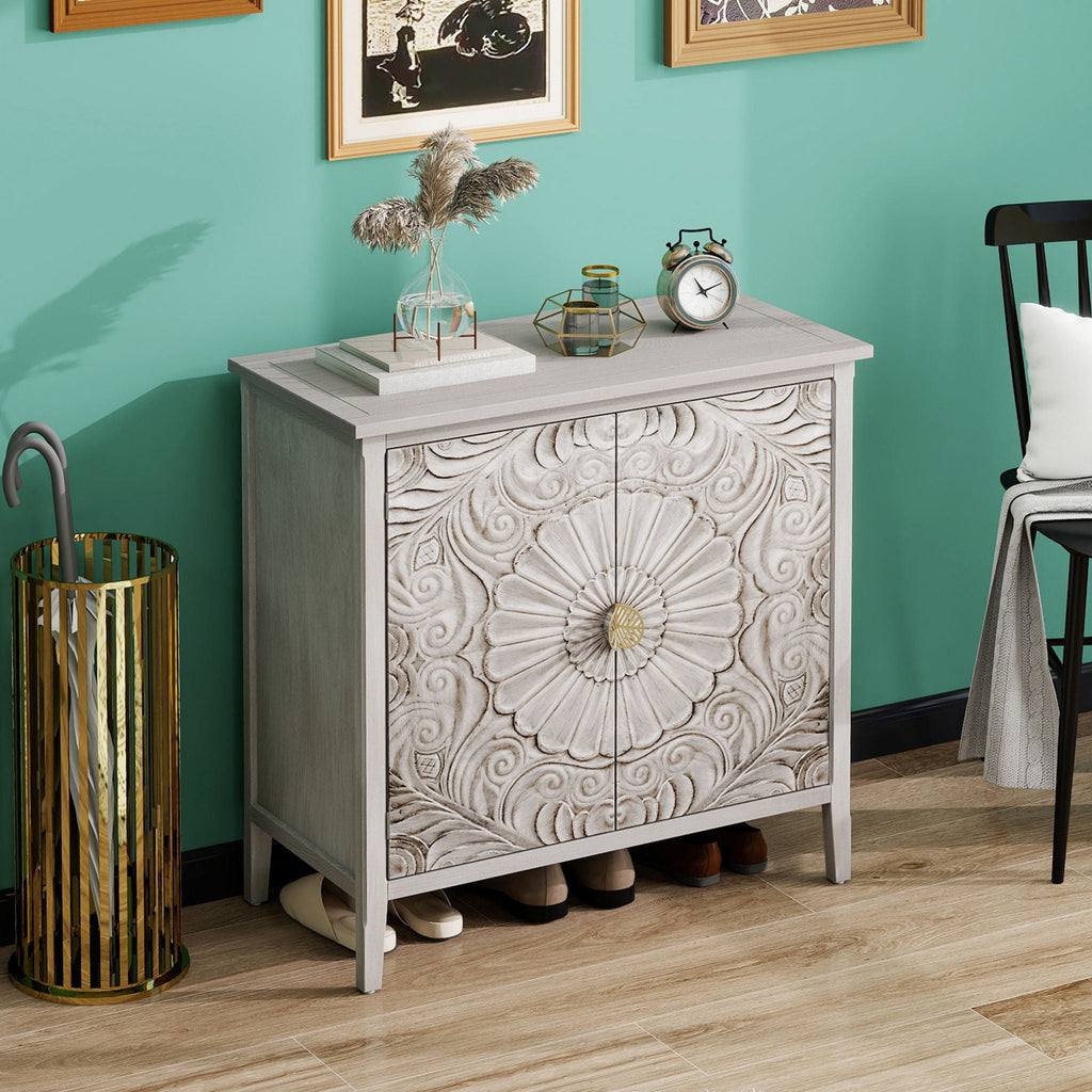Light Gray 2 Door Cabinet with Adjustable Shelf - Bedroom Storage