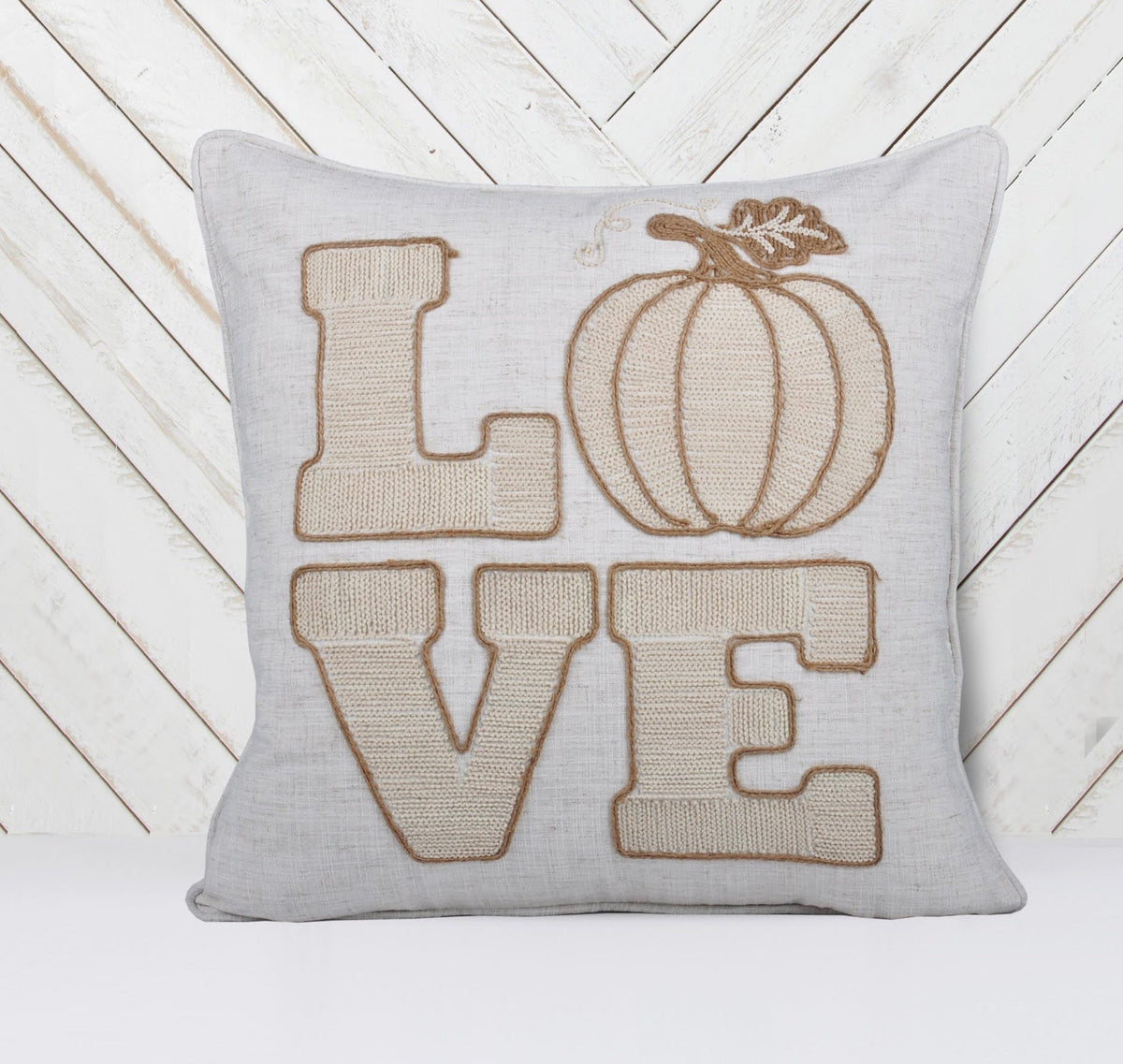 Rustic Pumpkin Embroidered Throw Pillow with Polyester Cover - Natural
