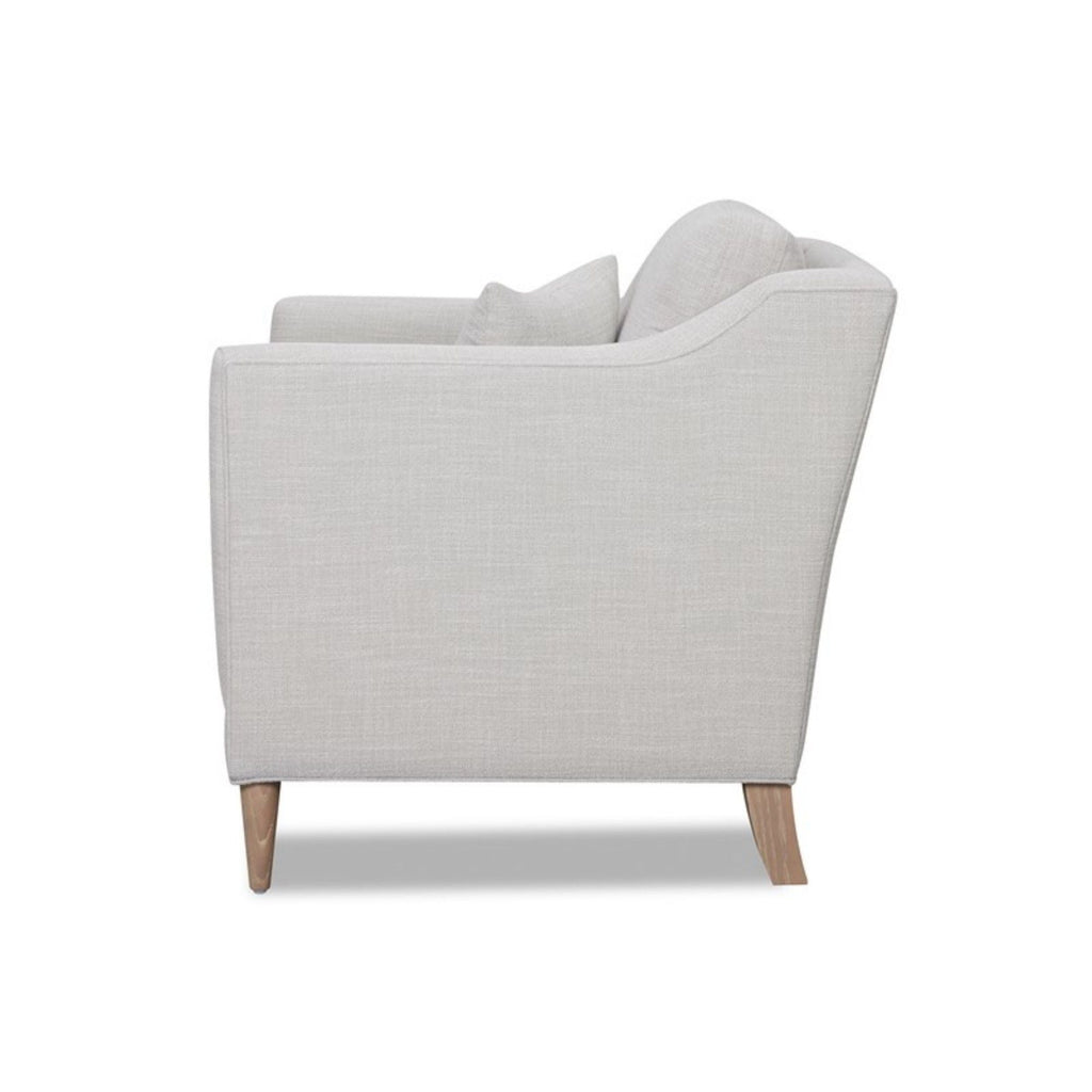 Beige Arm Chair with High Track Arms and Solid Wood Legs